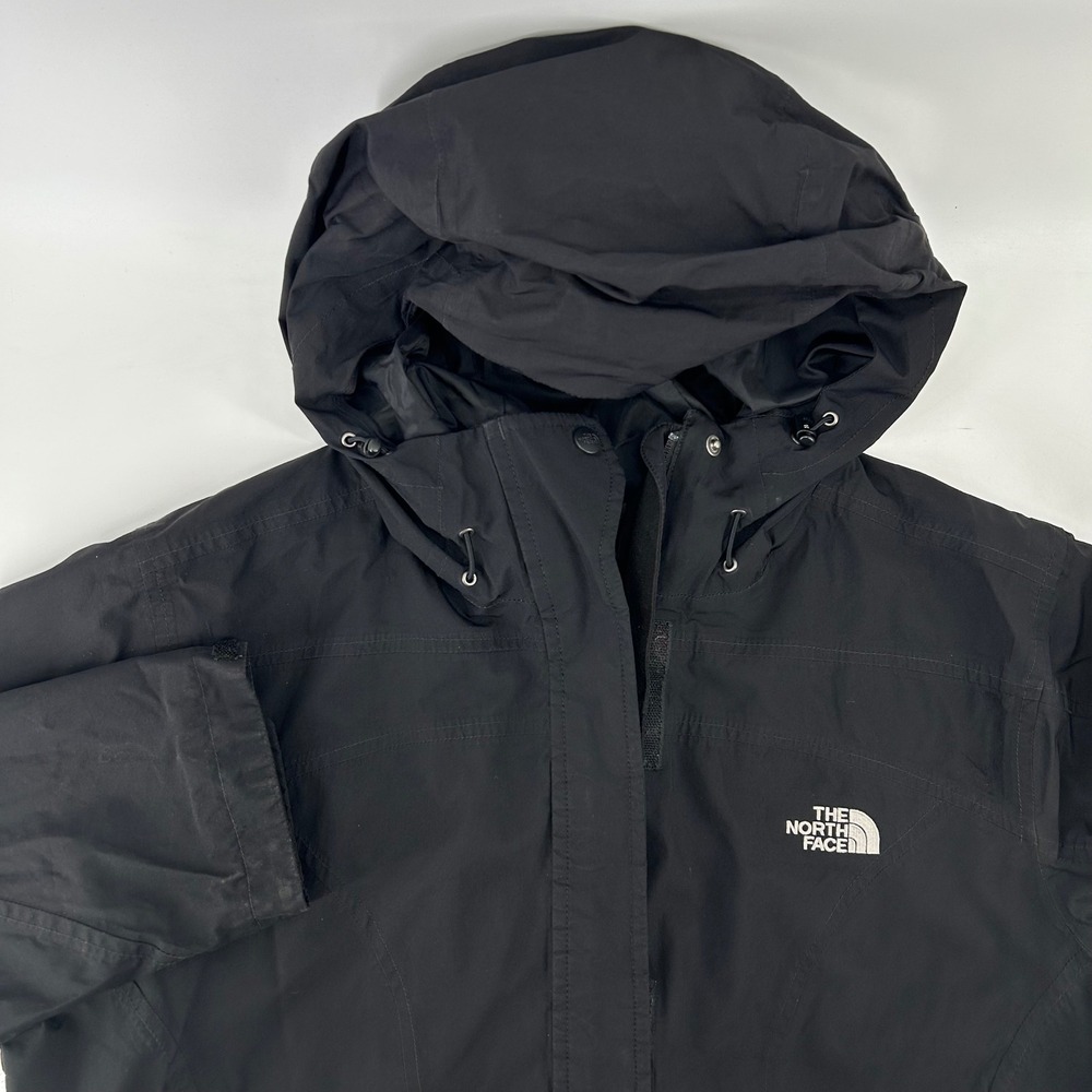 The North Face HyVent Jacket Womens XL Black Hooded Rain Coat Windbreaker